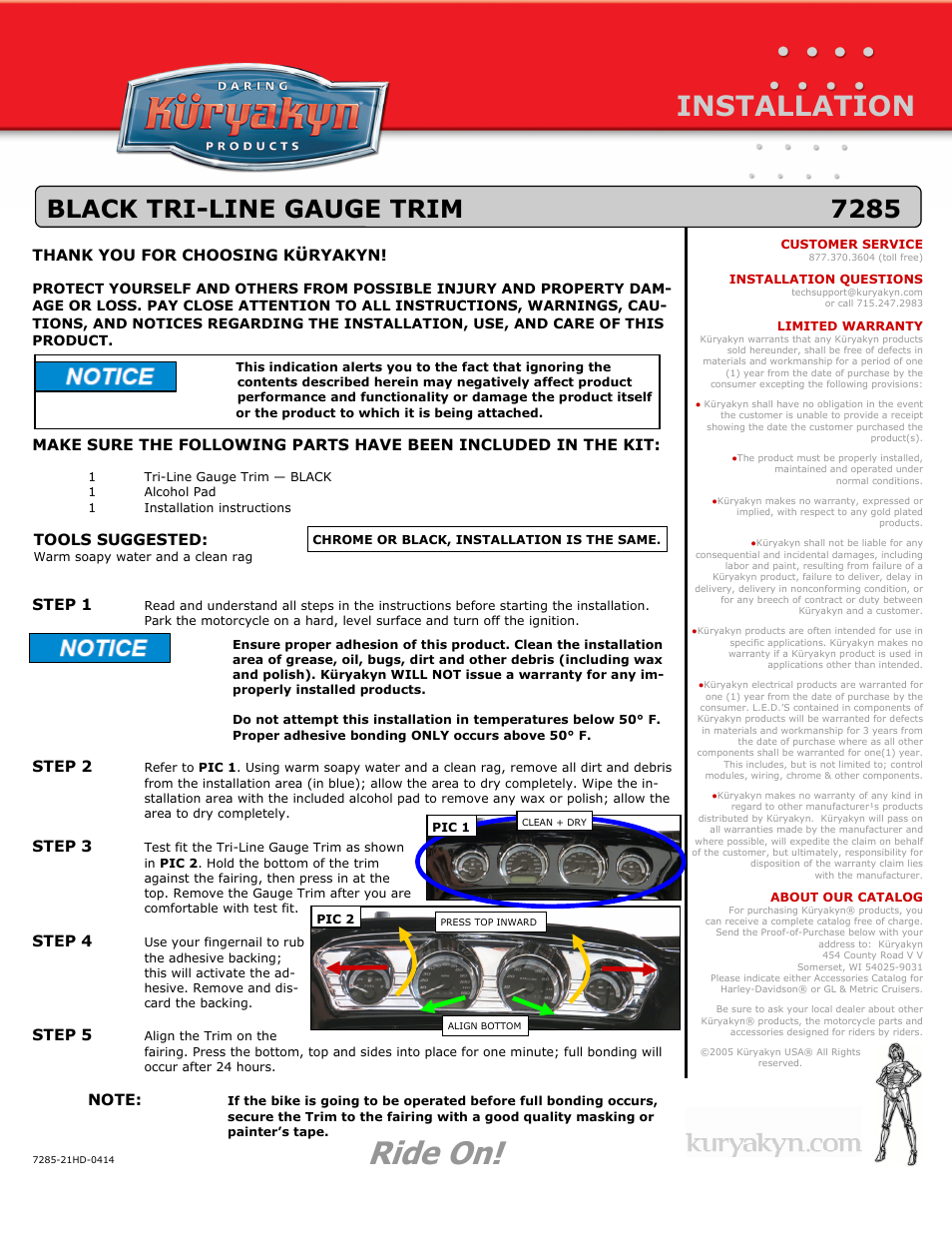 Kuryakyn 7285 BLACK TRI-LINE GAUGE TRIM User Manual | 1 page