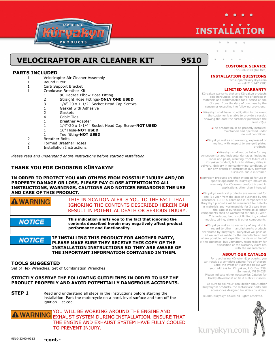 Kuryakyn 9510 VELOCIRAPTOR AIR CLEANER KIT User Manual | 3 pages