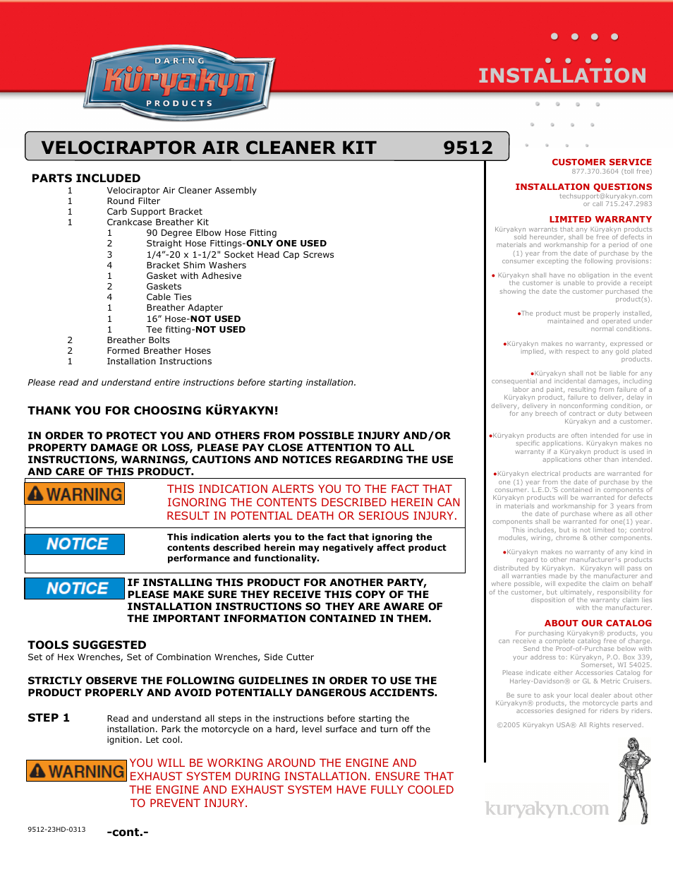 Kuryakyn 9512 VELOCIRAPTOR AIR CLEANER KIT User Manual | 3 pages