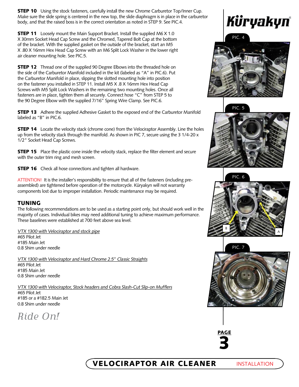 Velociraptor air cleaner | Kuryakyn 9442 VELOCIRAPTOR AIR CLEANER User Manual | Page 3 / 3