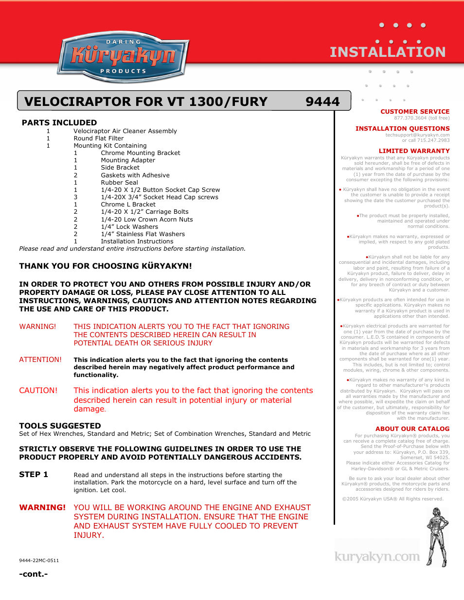 Kuryakyn 9444 VELOCIRAPTOR FOR VT 1300/FURY User Manual | 4 pages