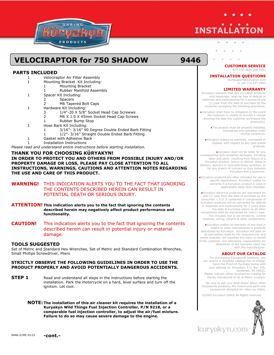 Kuryakyn 9446 VELOCIRAPTOR for 750 SHADOW User Manual | 3 pages