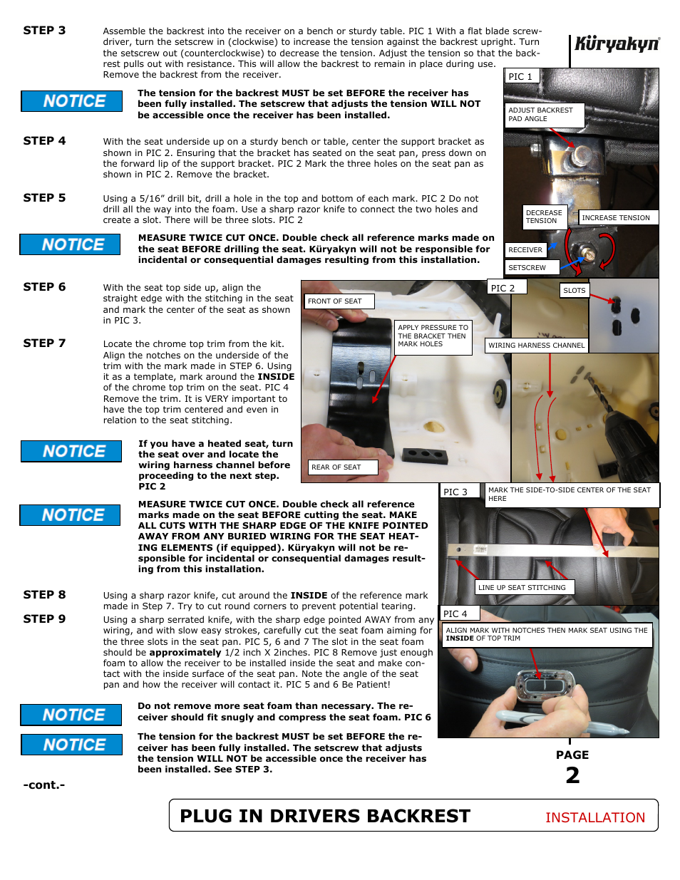 Plug in drivers backrest, Installation | Kuryakyn 8931 PLUG-N-GO DRIVERS BACKREST for GL 1800 User Manual | Page 2 / 5