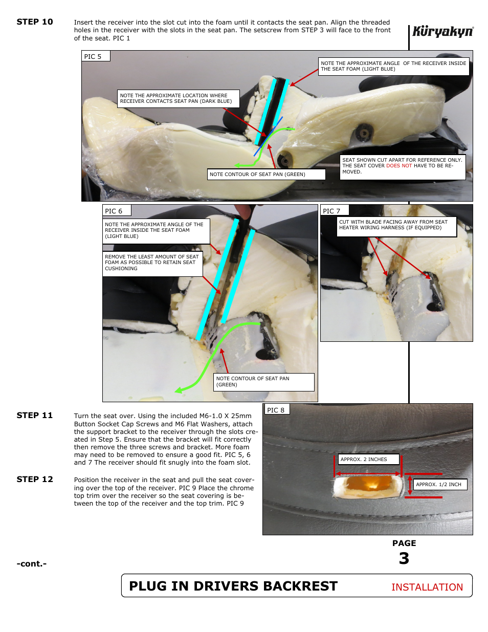 Plug in drivers backrest, Installation | Kuryakyn 8931 PLUG-N-GO DRIVERS BACKREST for GL 1800 User Manual | Page 3 / 5