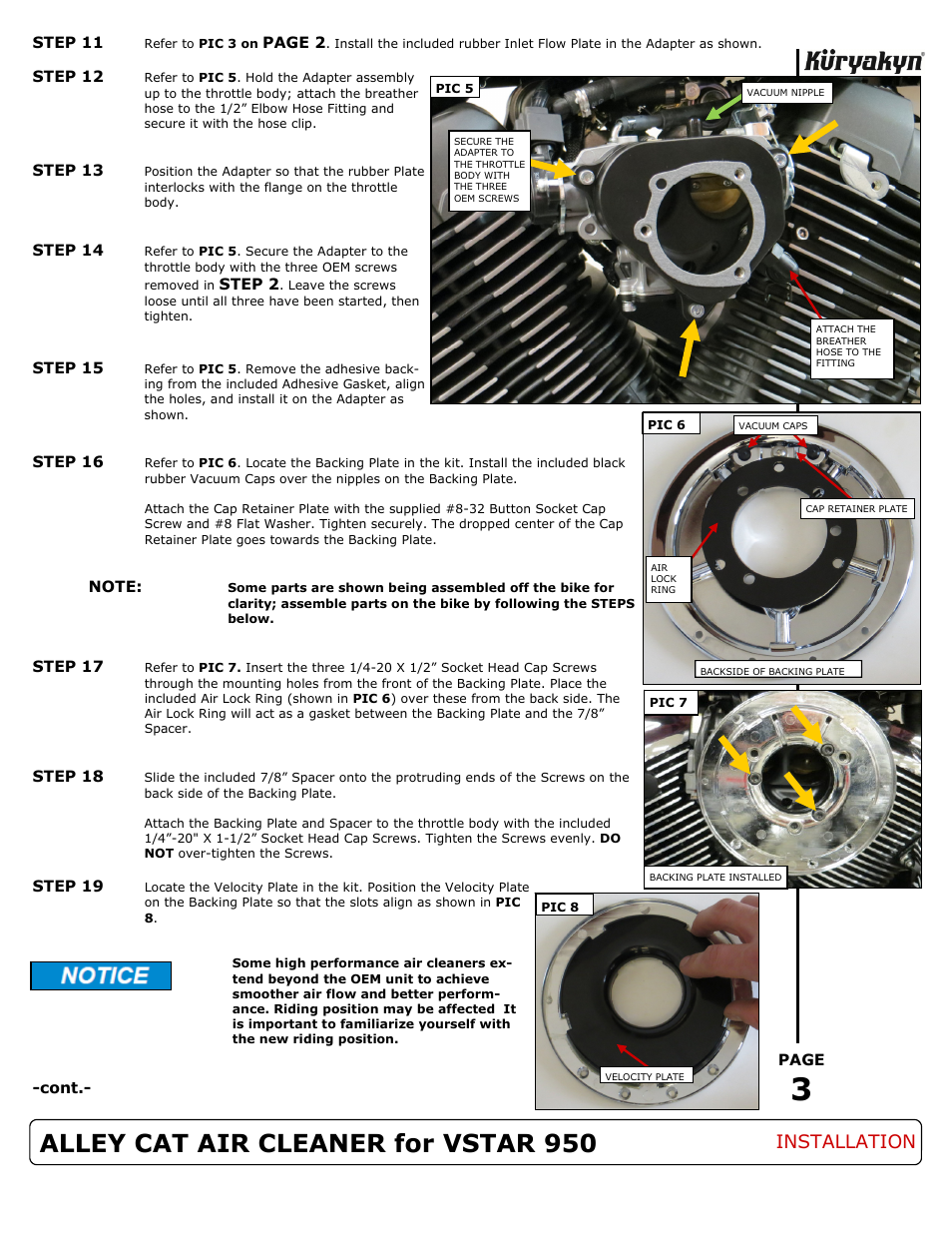 Alley cat air cleaner for vstar 950, Installation | Kuryakyn 9539 ALLEY CAT AIR CLEANER for VSTAR 950 User Manual | Page 3 / 4