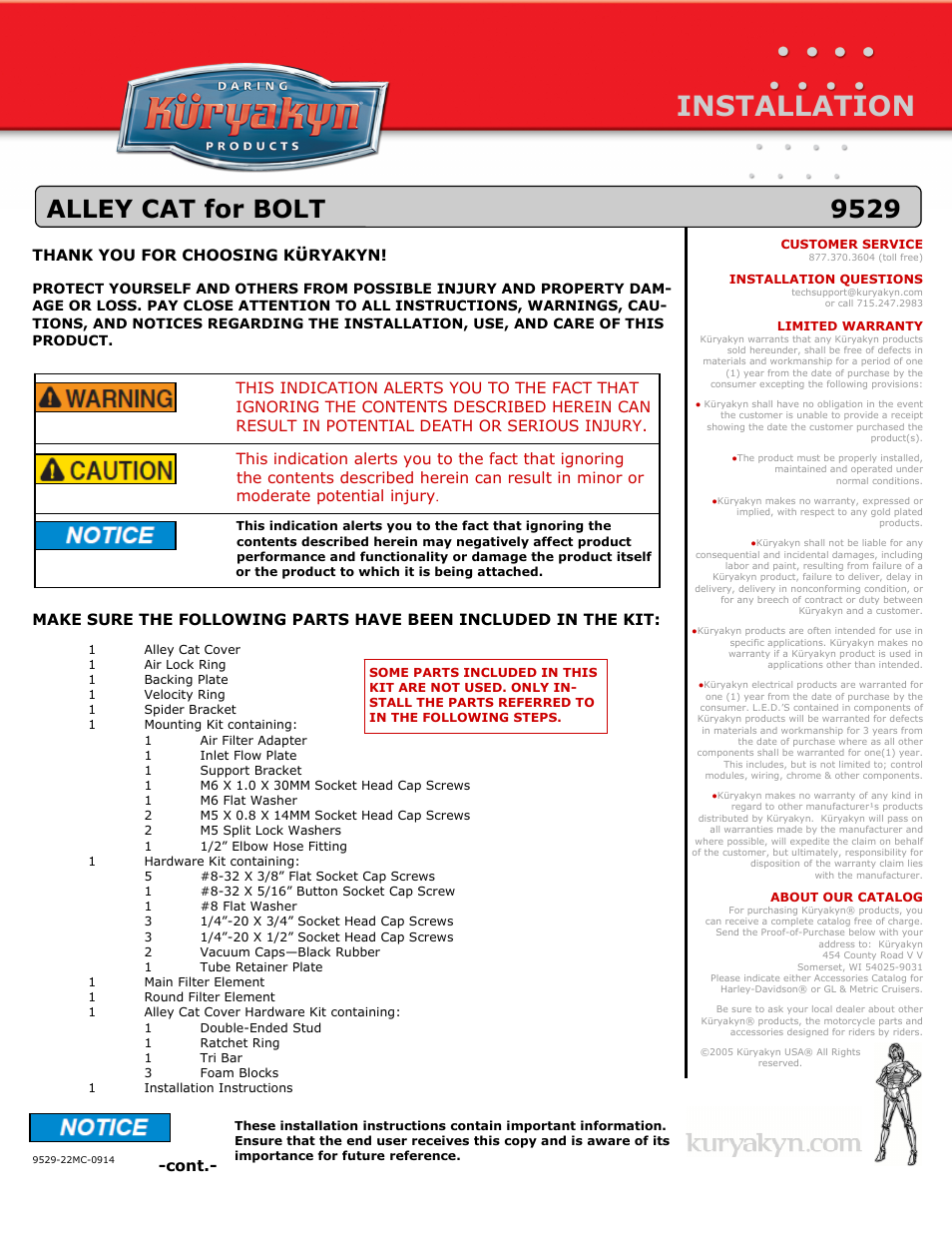 Kuryakyn 9529 ALLEY CAT for BOLT User Manual | 4 pages