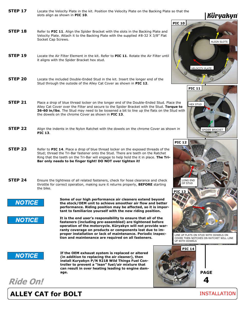 Ride on, Alley cat for bolt, Installation | Kuryakyn 9529 ALLEY CAT for BOLT User Manual | Page 4 / 4