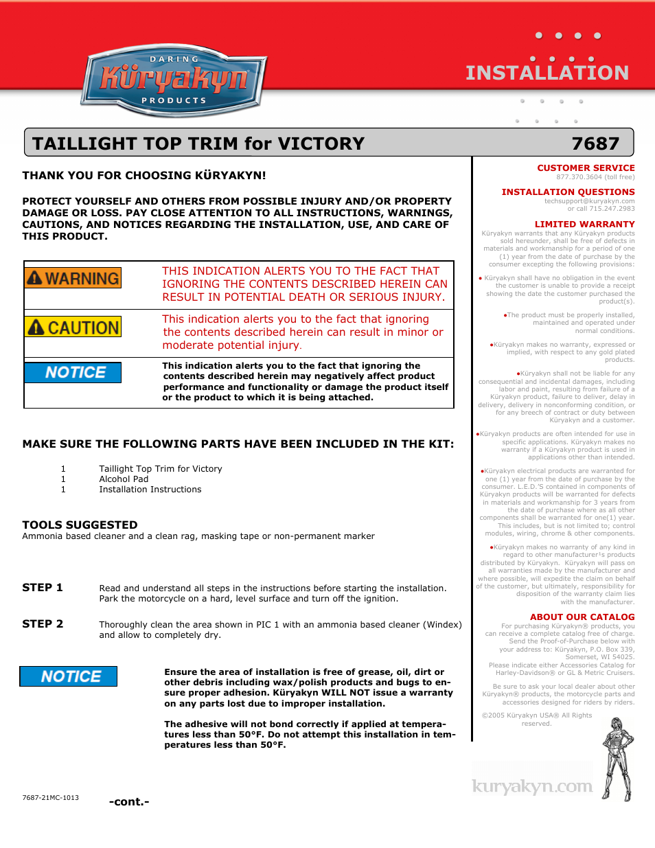 Kuryakyn 7687 TAILLIGHT TOP TRIM for VICTORY User Manual | 2 pages