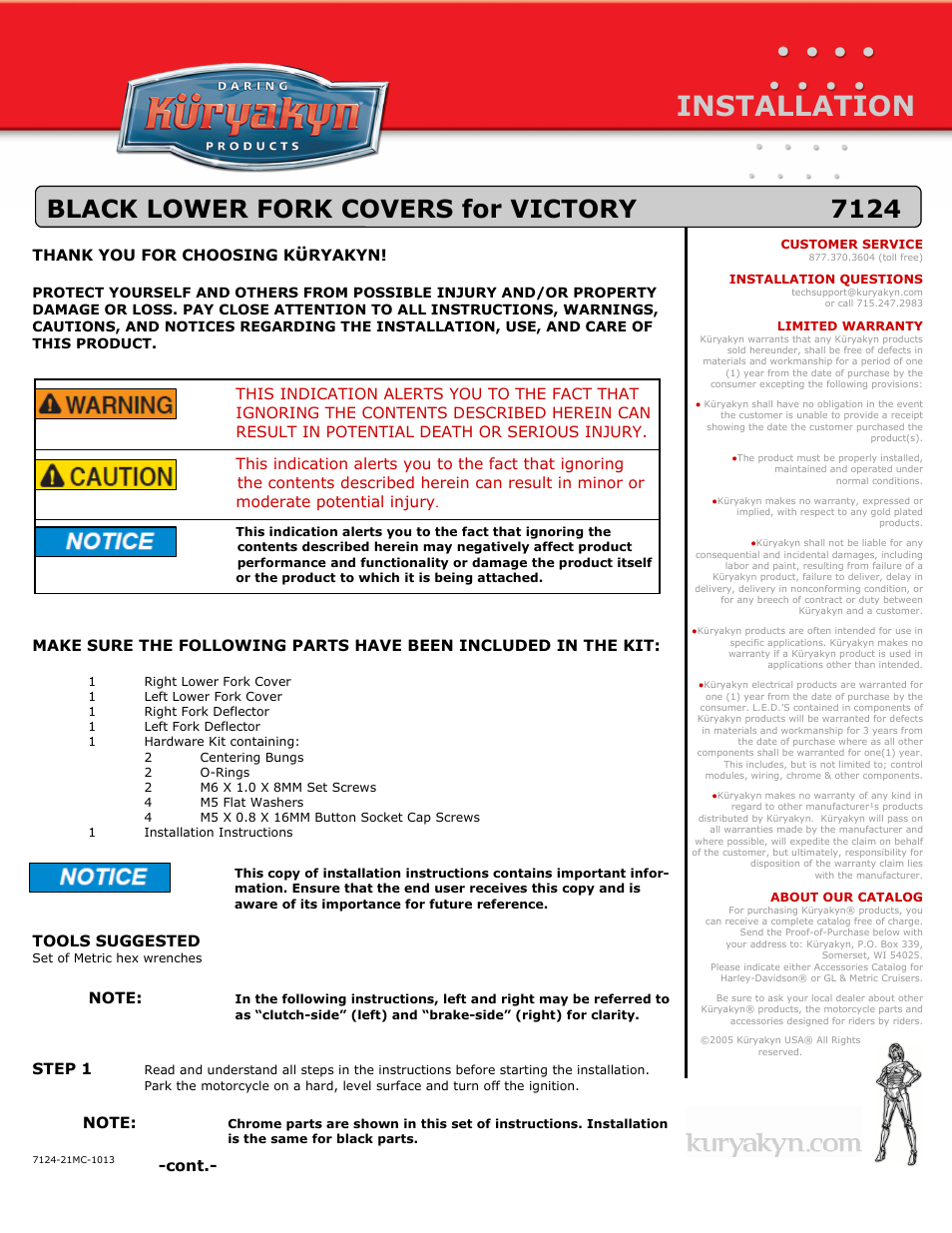 Kuryakyn 7124 BLACK LOWER FORK COVERS for VICTORY User Manual | 3 pages