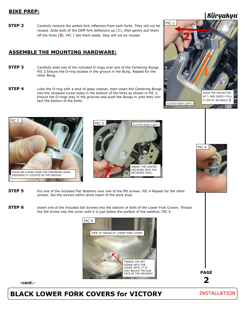 Black lower fork covers for victory, Bike prep, Assemble the mounting hardware | Installation | Kuryakyn 7124 BLACK LOWER FORK COVERS for VICTORY User Manual | Page 2 / 3