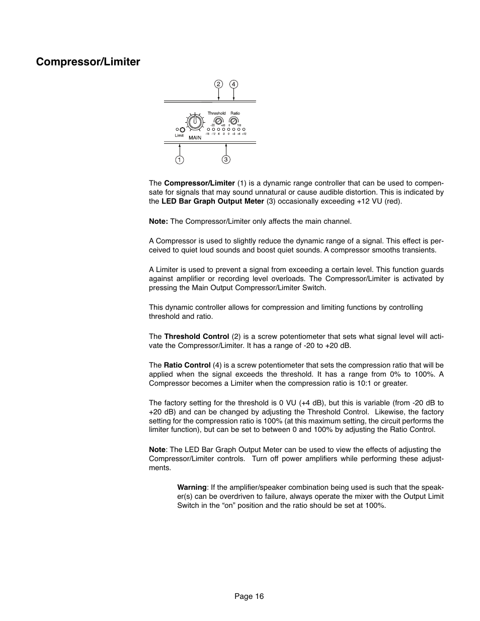 Compressor/limiter | Bogen CAM8PRO User Manual | Page 16 / 24