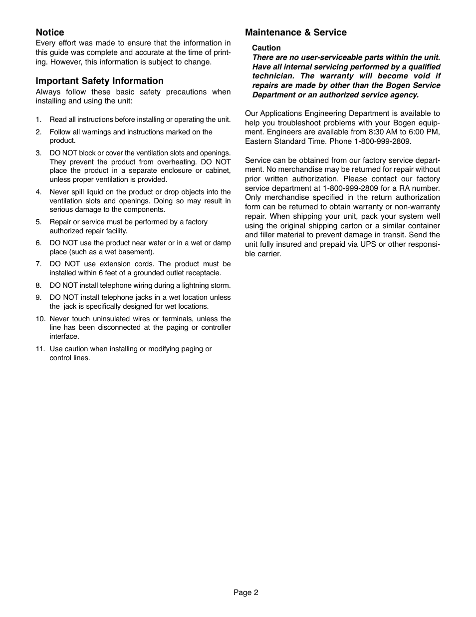 Bogen CAM8PRO User Manual | Page 2 / 24