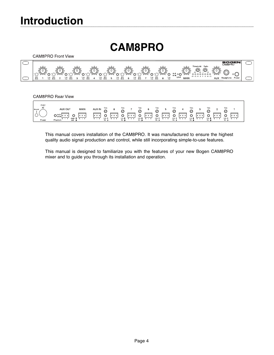 Introduction cam8pro | Bogen CAM8PRO User Manual | Page 4 / 24