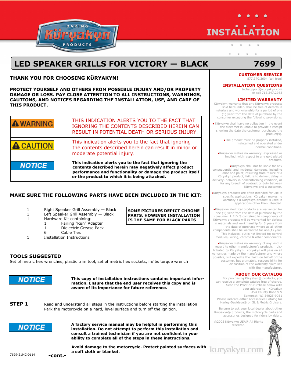 Kuryakyn 7699 LED SPEAKER GRILLS FOR VICTORY — BLACK User Manual | 3 pages