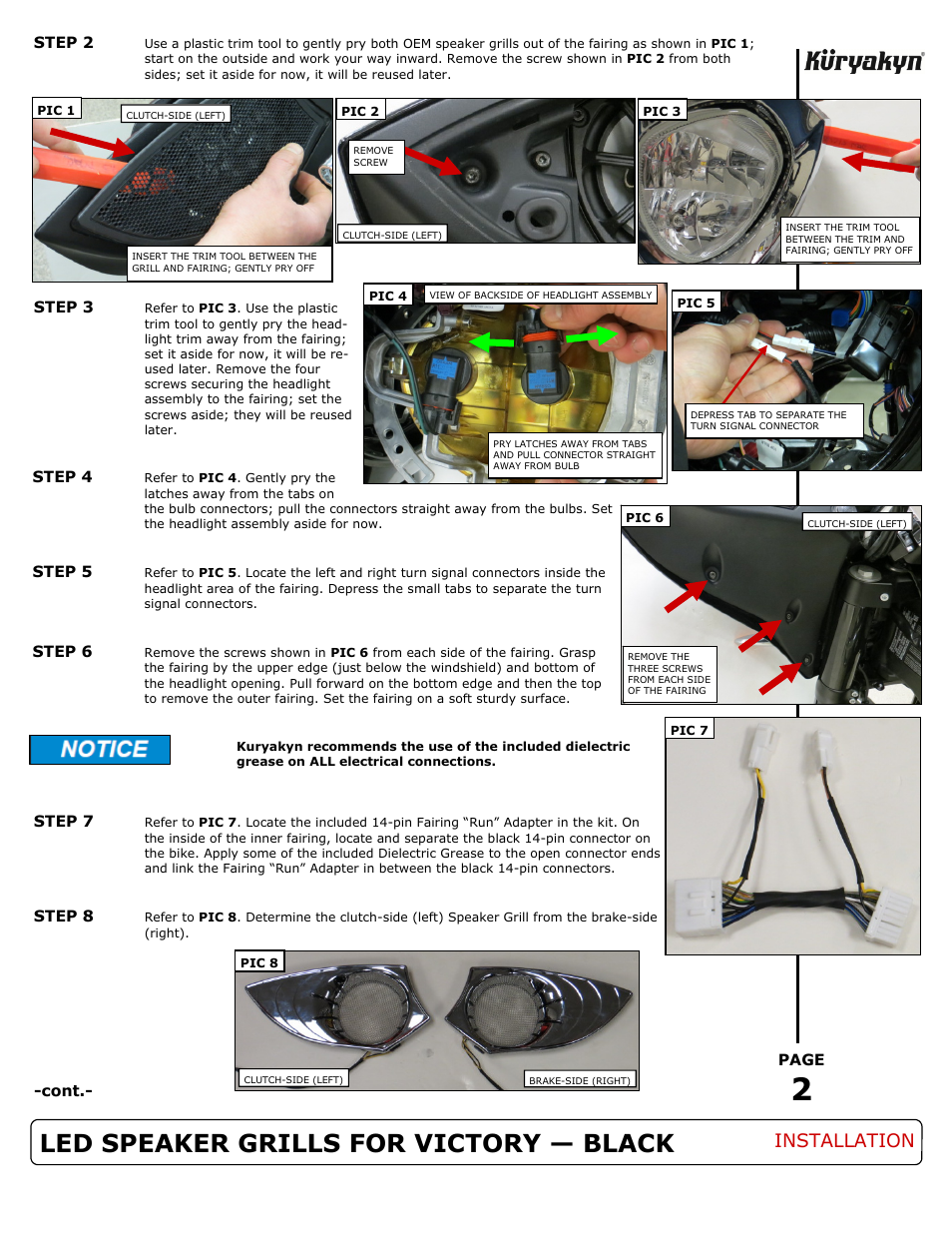 Led speaker grills for victory — black, Installation | Kuryakyn 7699 LED SPEAKER GRILLS FOR VICTORY — BLACK User Manual | Page 2 / 3