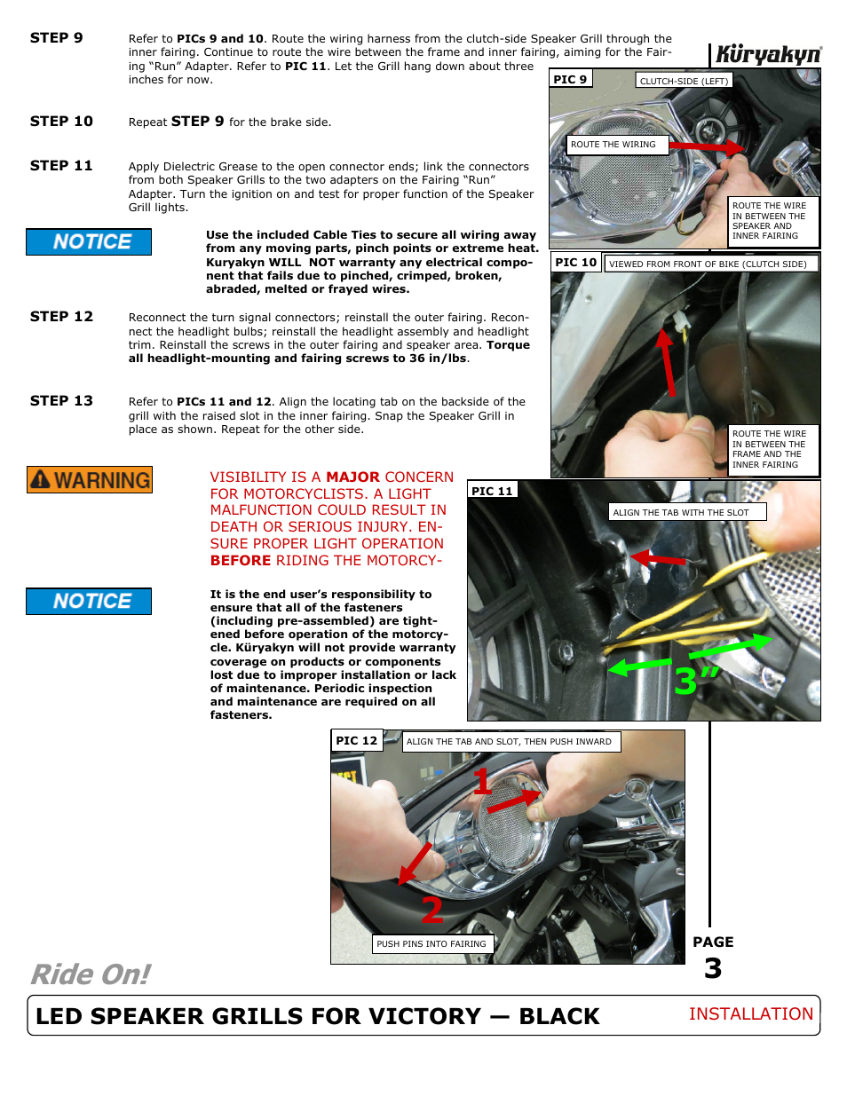 Ride on, Led speaker grills for victory — black | Kuryakyn 7699 LED SPEAKER GRILLS FOR VICTORY — BLACK User Manual | Page 3 / 3