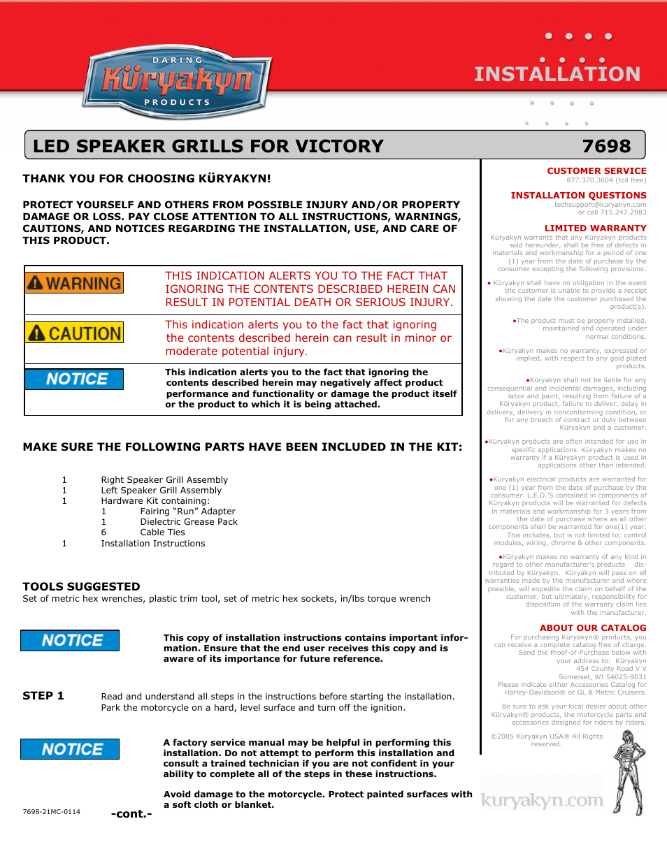 Kuryakyn 7698 LED SPEAKER GRILLS FOR VICTORY User Manual | 3 pages