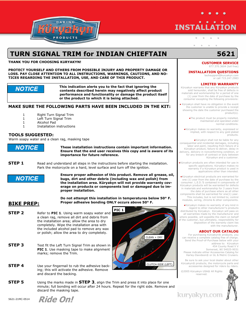 Kuryakyn 5621 TURN SIGNAL TRIM for INDIAN CHIEFTAIN User Manual | 1 page