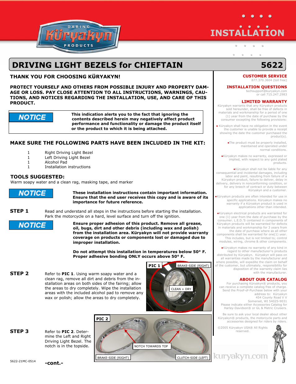 Kuryakyn 5622 DRIVING LIGHT BEZELS for CHIEFTAIN User Manual | 2 pages