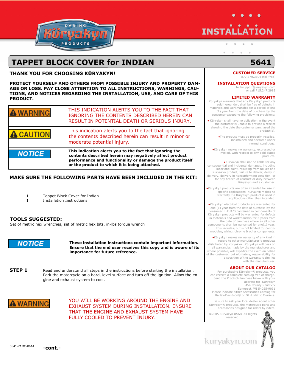Kuryakyn 5641 TAPPET BLOCK COVER for INDIAN User Manual | 2 pages