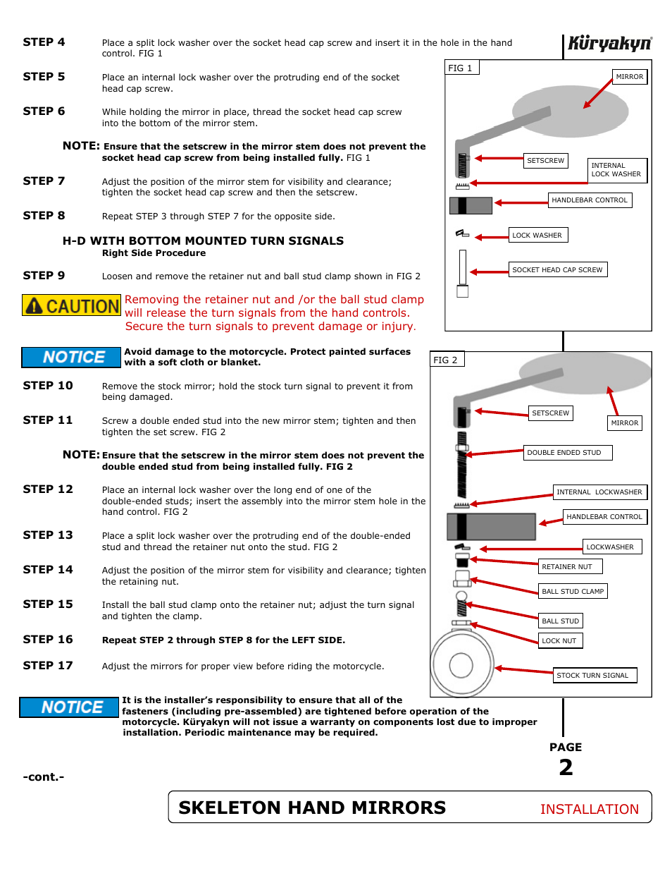 Skeleton hand mirrors, Installation | Kuryakyn 1764 SKELETON HAND MIRROR SET User Manual | Page 2 / 3