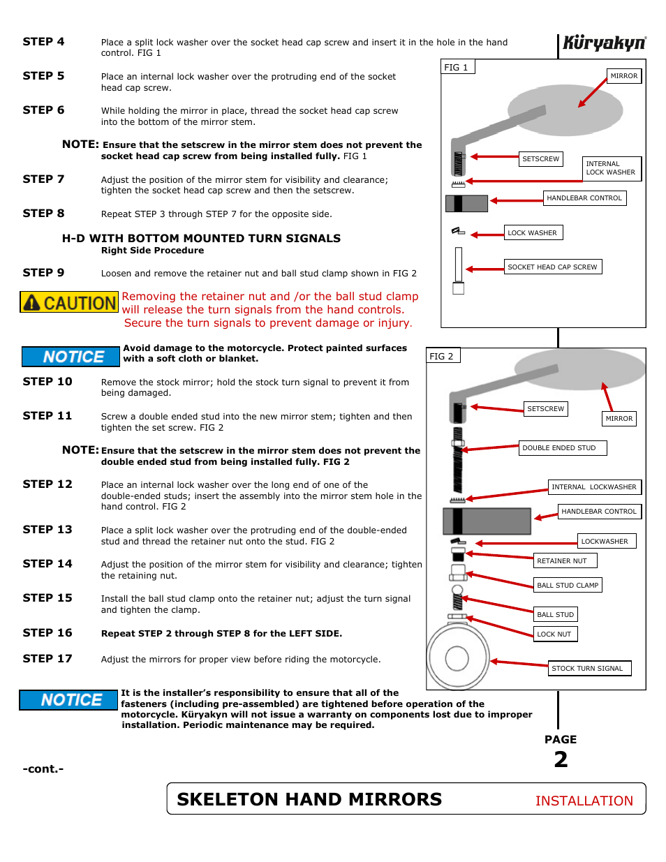 Skeleton hand mirrors, Installation | Kuryakyn 1759 SKELETON HAND MIRROR SET User Manual | Page 2 / 3