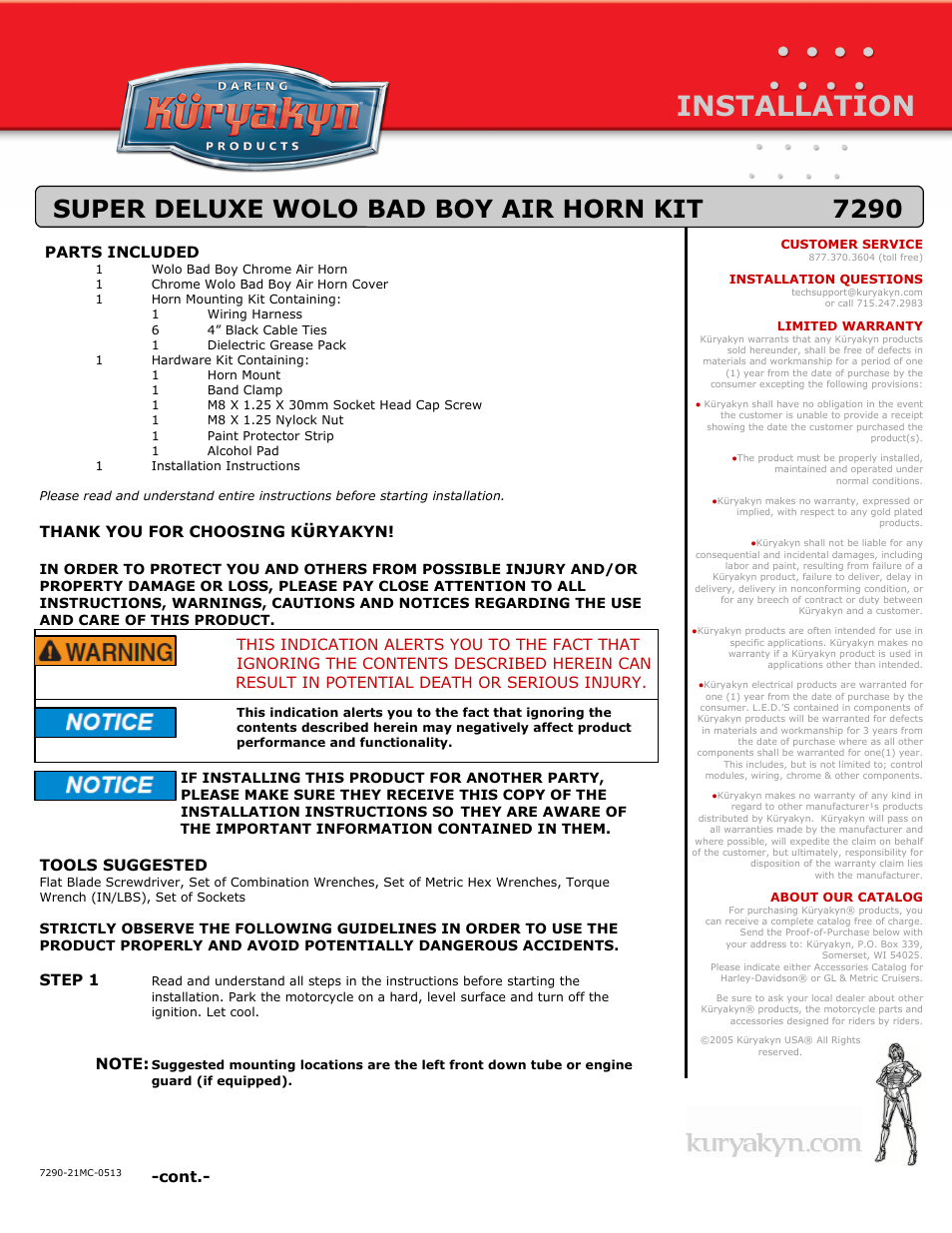 Kuryakyn 7290 SUPER DELUXE WOLO BAD BOY AIR HORN KIT User Manual | 3 pages