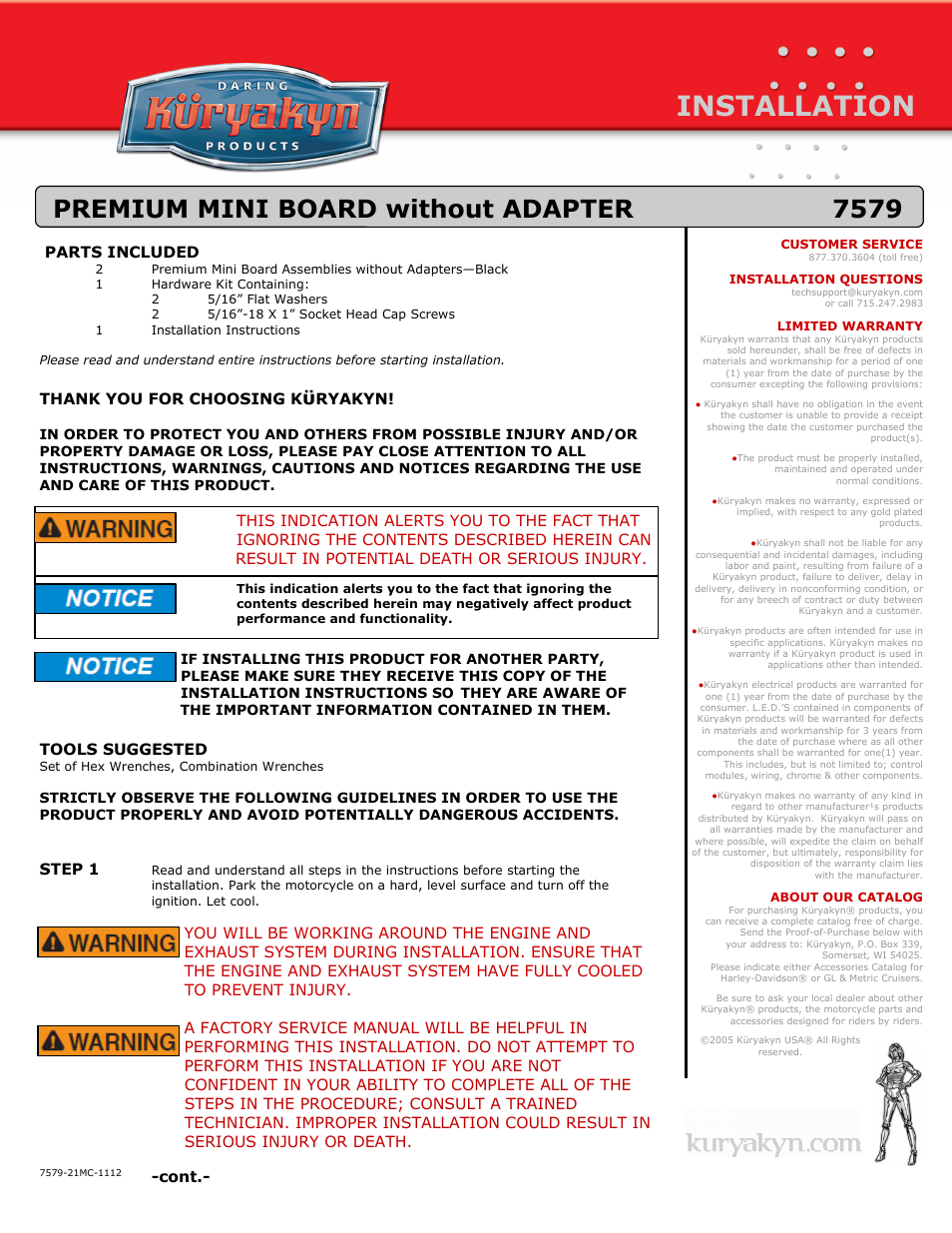 Kuryakyn 7579 PREMIUM MINI BOARD without ADAPTER User Manual | 2 pages