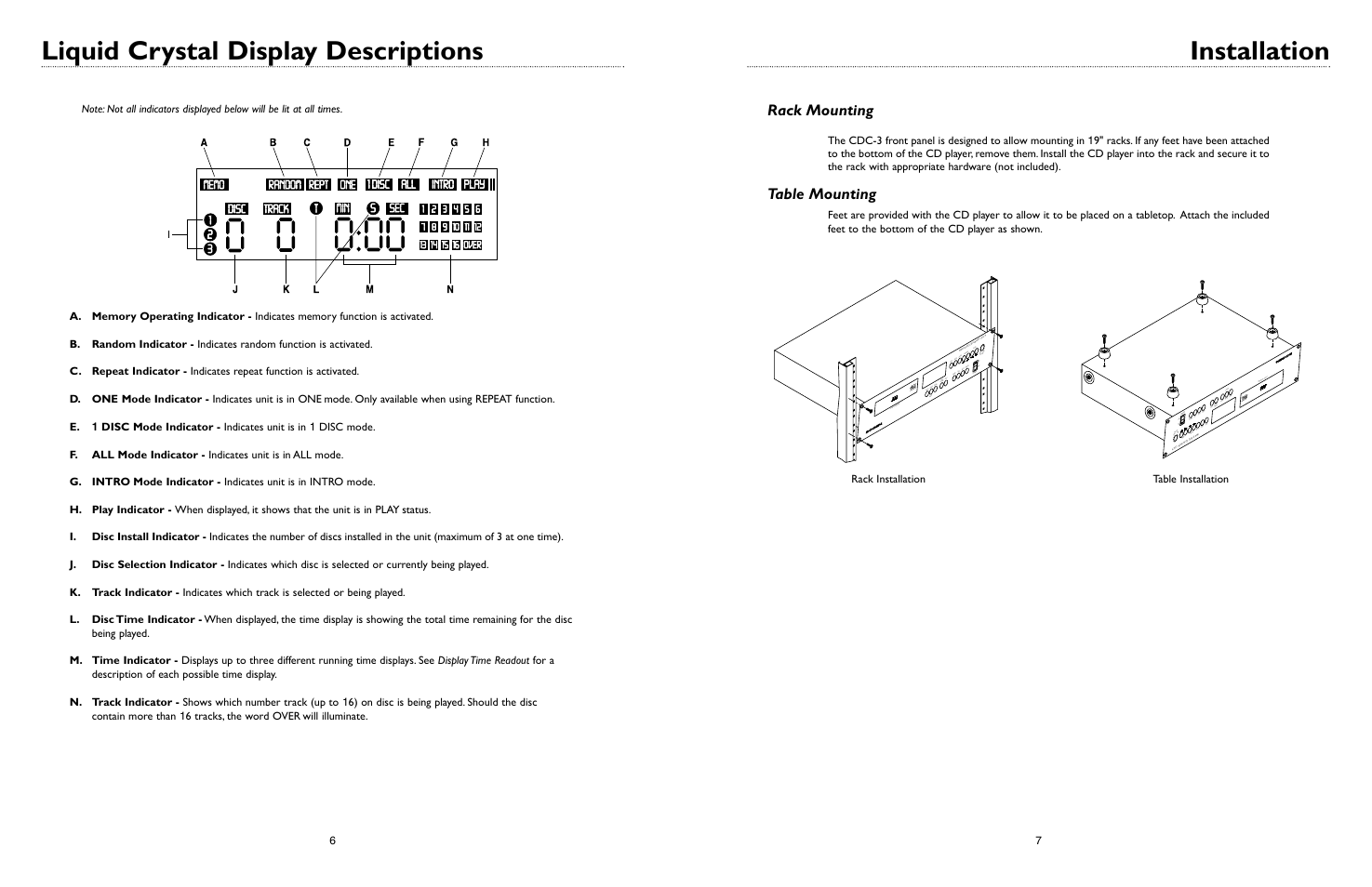 Liquid crystal display descriptions, Installation, Rack mounting | Table mounting, Rack installation table installation 6 7, Dig ita l a ud io co mp ac t, Dig ita l a udio com pac t | Bogen CDC-3 User Manual | Page 8 / 16