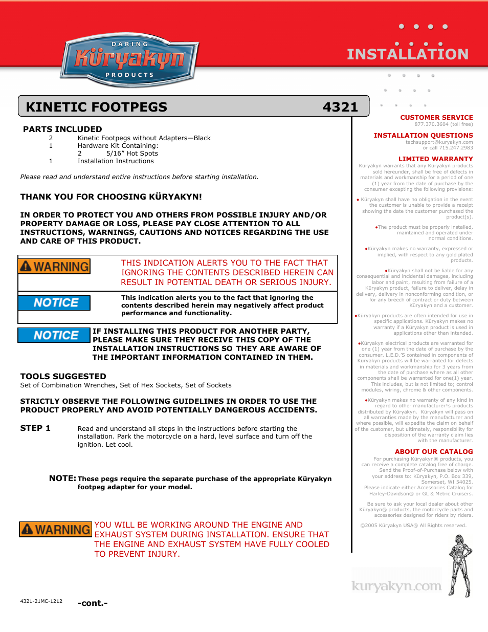 Kuryakyn 4321 KINETIC FOOTPEGS User Manual | 2 pages