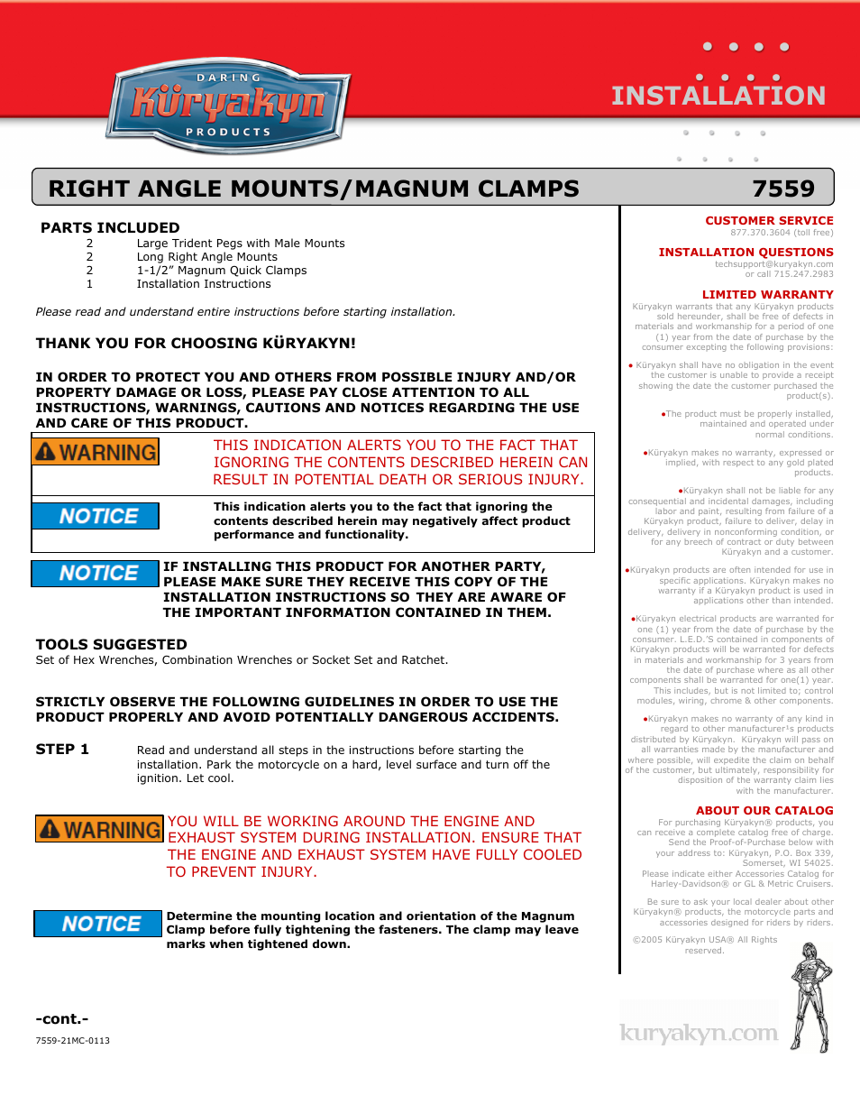 Kuryakyn 7559 RIGHT ANGLE MOUNTS/MAGNUM CLAMPS User Manual | 2 pages