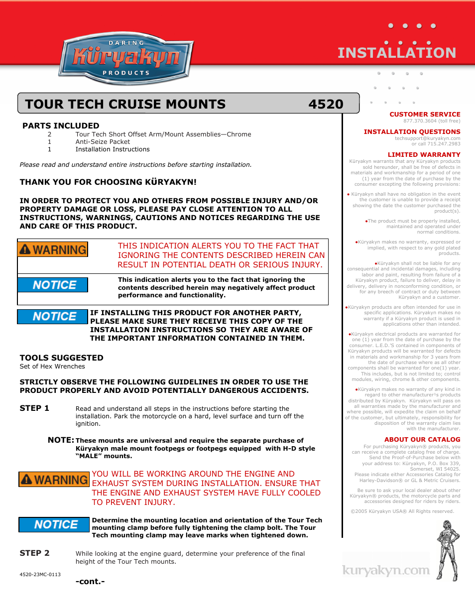 Kuryakyn 4520 TOUR TECH CRUISE MOUNTS User Manual | 2 pages
