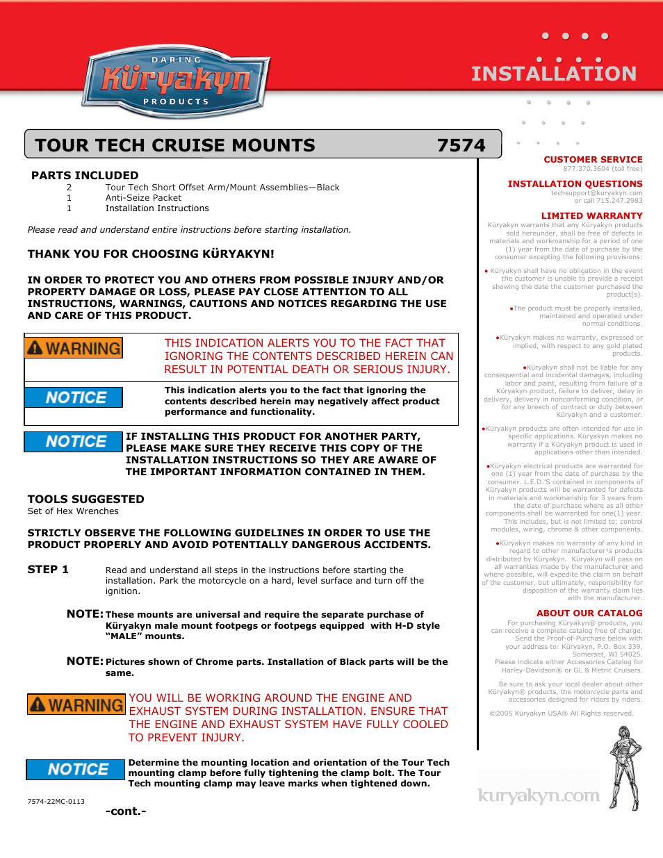 Kuryakyn 7574 TOUR TECH CRUISE MOUNTS User Manual | 2 pages