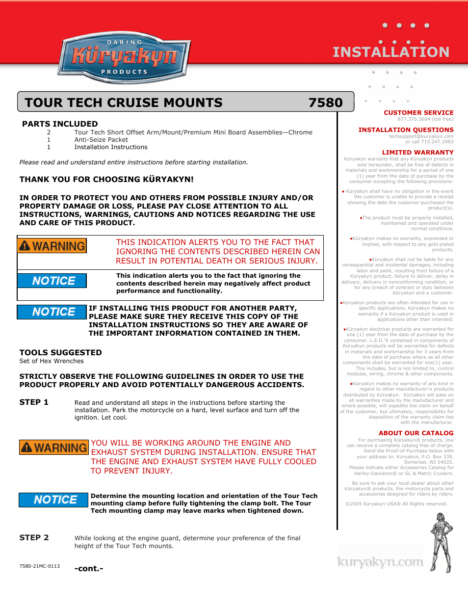 Kuryakyn 7580 TOUR TECH CRUISE MOUNTS User Manual | 2 pages