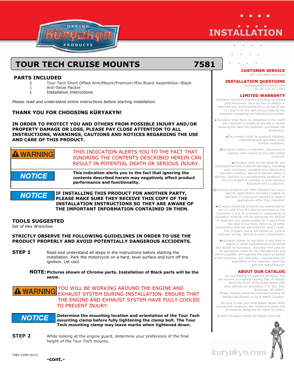 Kuryakyn 7581 TOUR TECH CRUISE MOUNTS User Manual | 2 pages