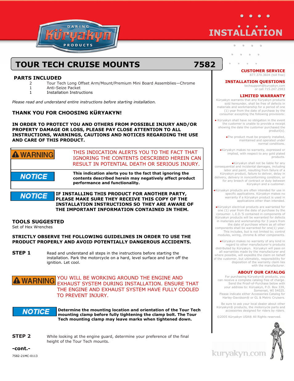Kuryakyn 7582 TOUR TECH CRUISE MOUNTS User Manual | 2 pages