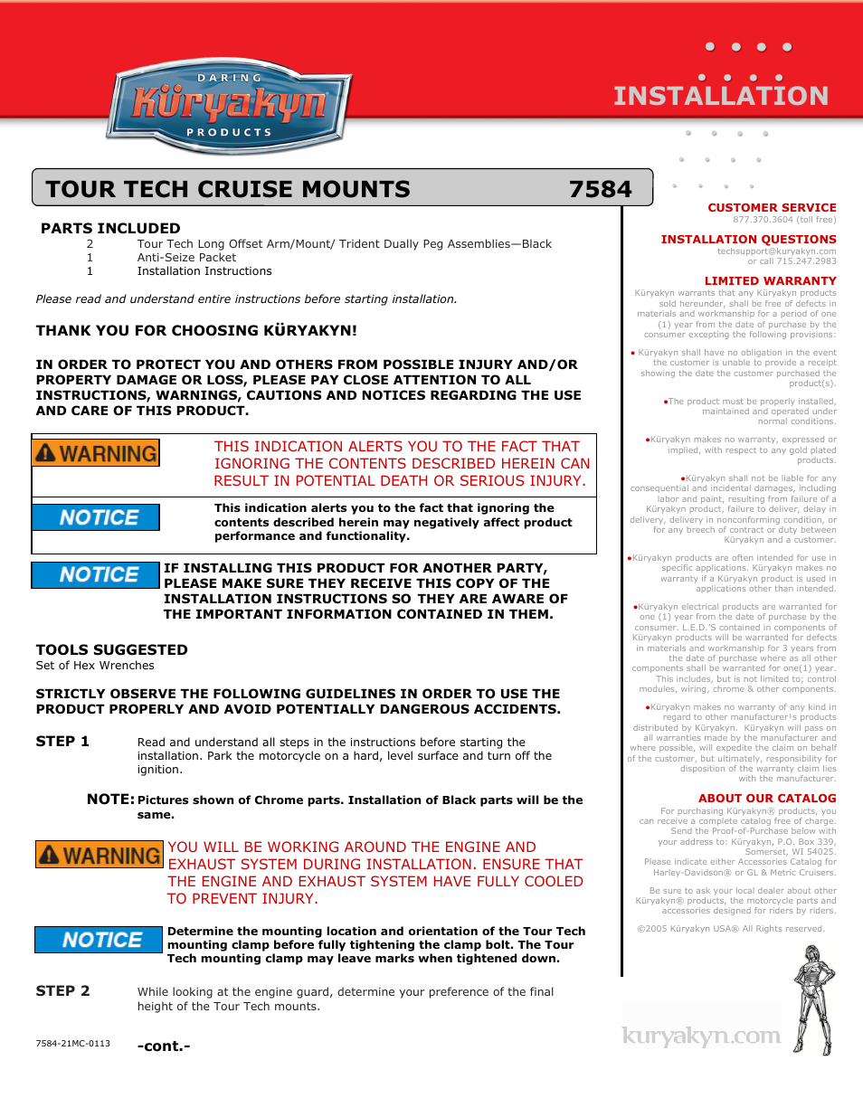 Kuryakyn 7584 TOUR TECH CRUISE MOUNTS User Manual | 2 pages