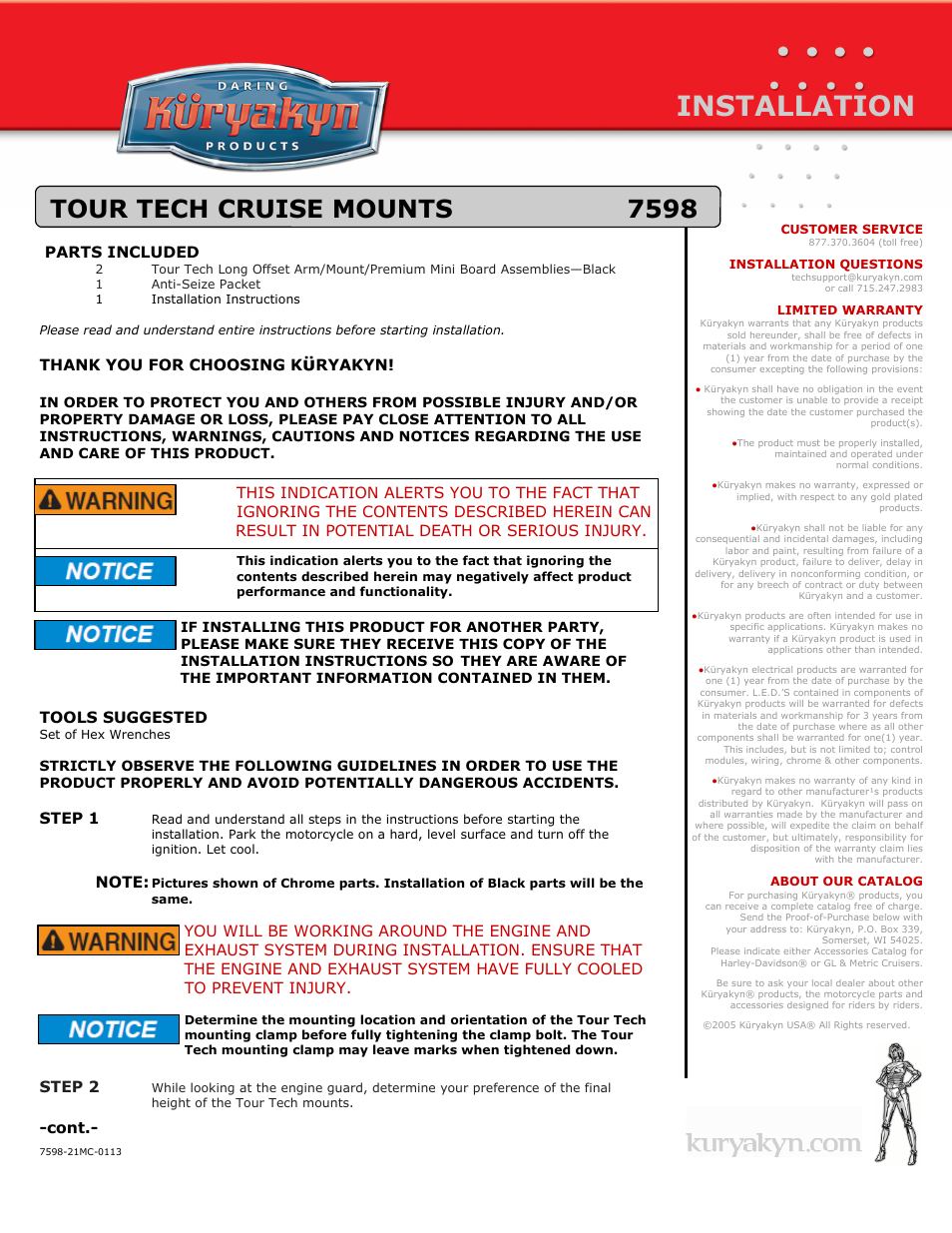 Kuryakyn 7598 TOUR TECH CRUISE MOUNTS User Manual | 2 pages