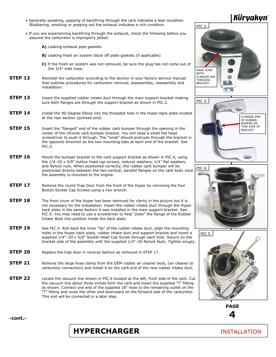 Hypercharger, Installation | Kuryakyn 9400 HYPERCHARGER AIR CLEANER KIT User Manual | Page 4 / 5