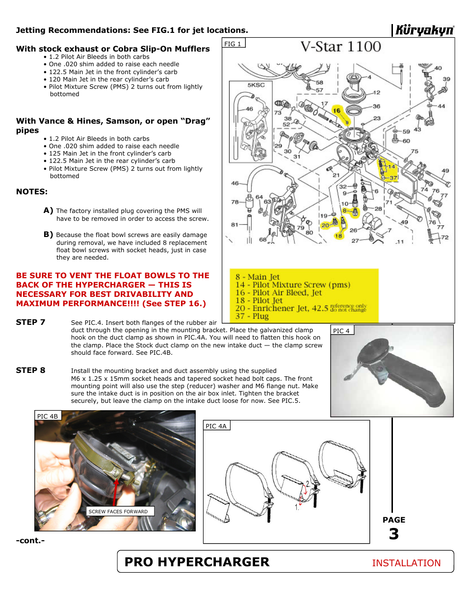 Pro hypercharger, Installation | Kuryakyn 9423 HYPERCHARGER for YAMAHA User Manual | Page 3 / 4