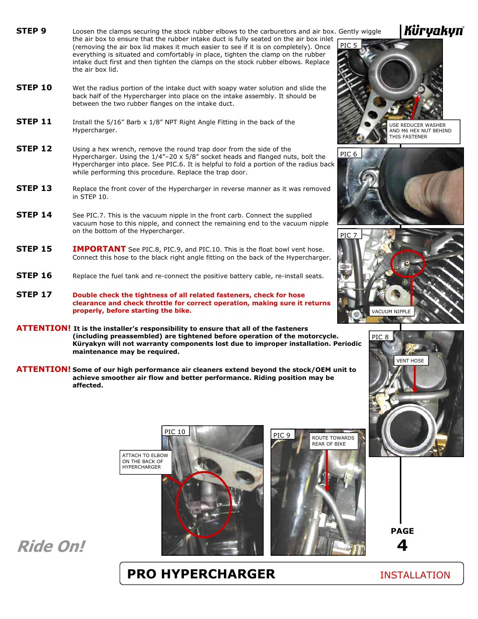 Ride on, Pro hypercharger, Installation | Kuryakyn 9423 HYPERCHARGER for YAMAHA User Manual | Page 4 / 4