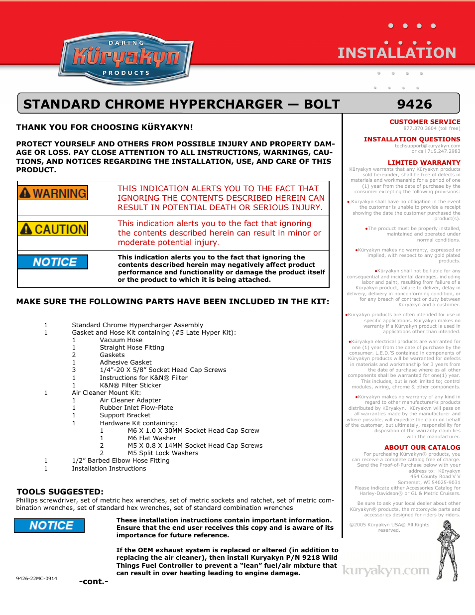 Kuryakyn 9426 STANDARD CHROME HYPERCHARGER — BOLT User Manual | 3 pages