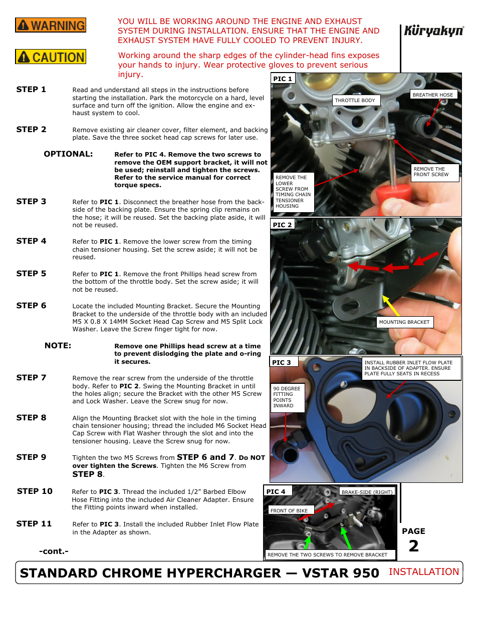 Standard chrome hypercharger — vstar 950, Installation | Kuryakyn 9427 STANDARD CHROME HYPERCHARGER — VSTAR 950 User Manual | Page 2 / 3