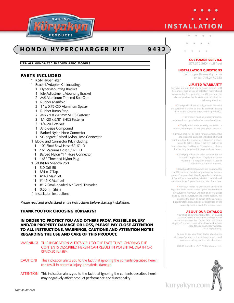 Kuryakyn 9432 HONDA HYPERCHARGER KIT User Manual | 4 pages