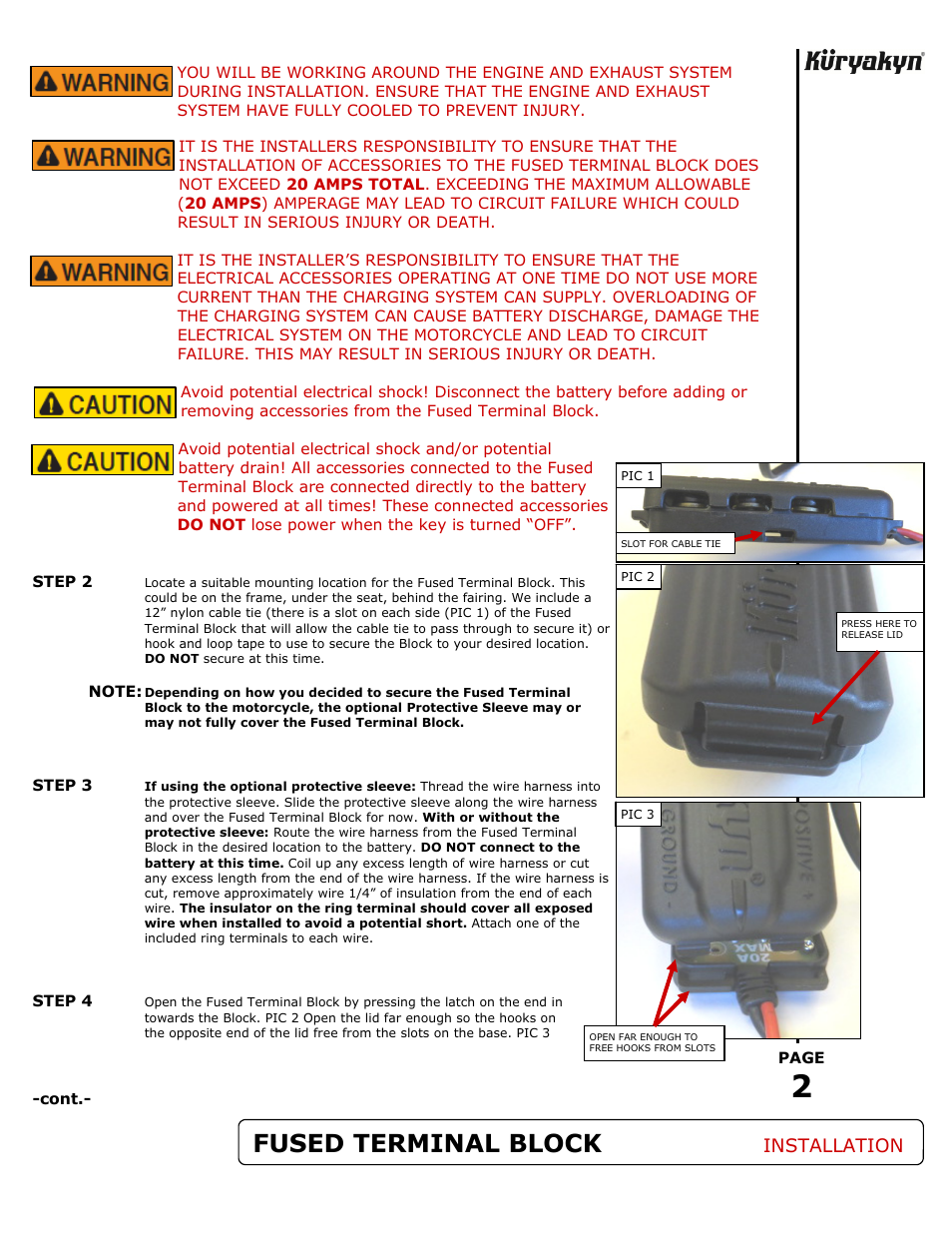 Fused terminal block, Installation | Kuryakyn 2208 UNIVERSAL ACCESSORY FUSED TERMINAL BLOCK User Manual | Page 2 / 3