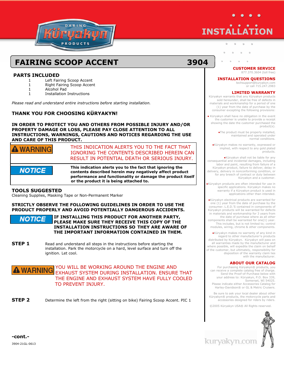 Kuryakyn 3904 FAIRING SCOOP ACCENT User Manual | 2 pages