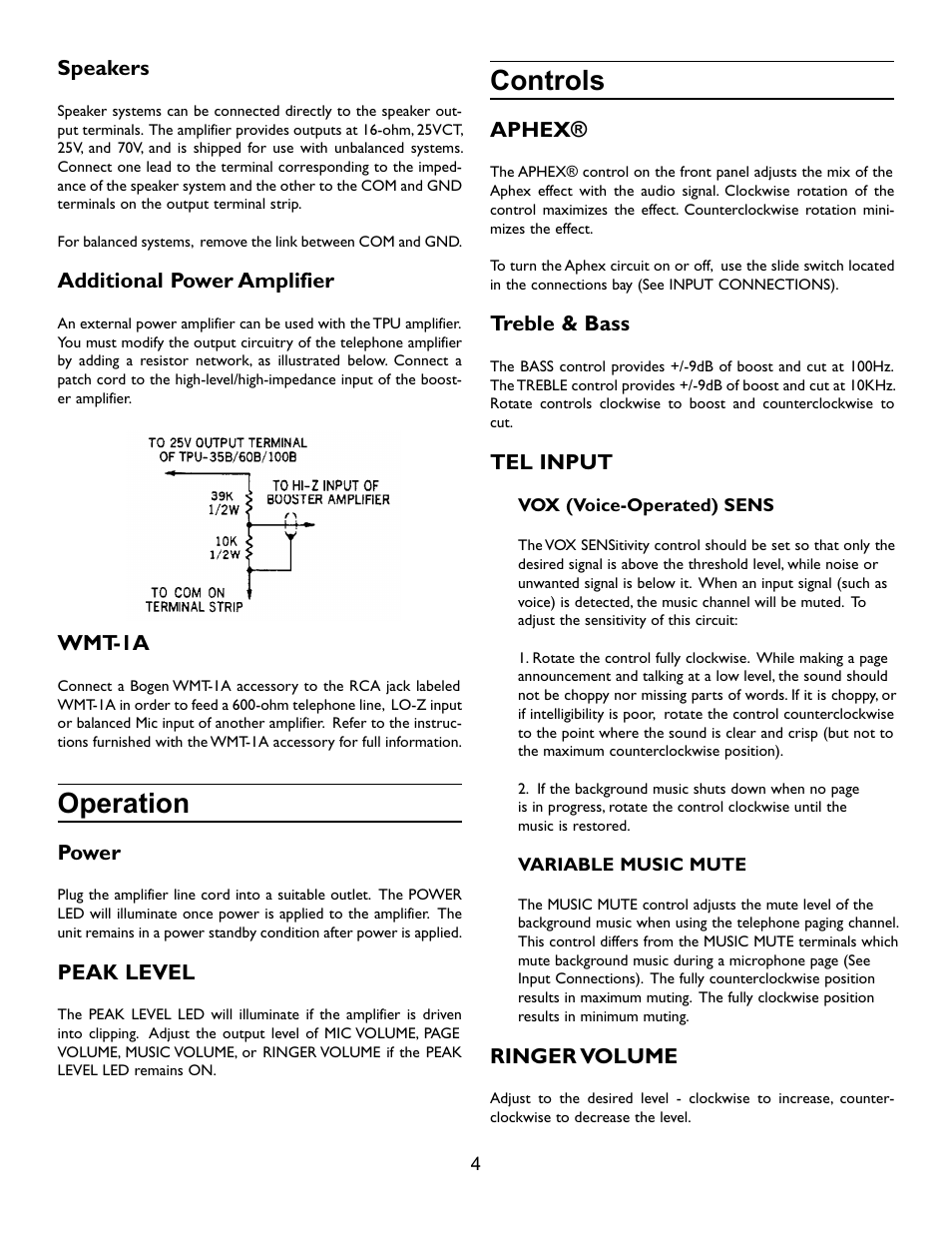 Operation, Controls | Bogen TPU-35B User Manual | Page 5 / 8