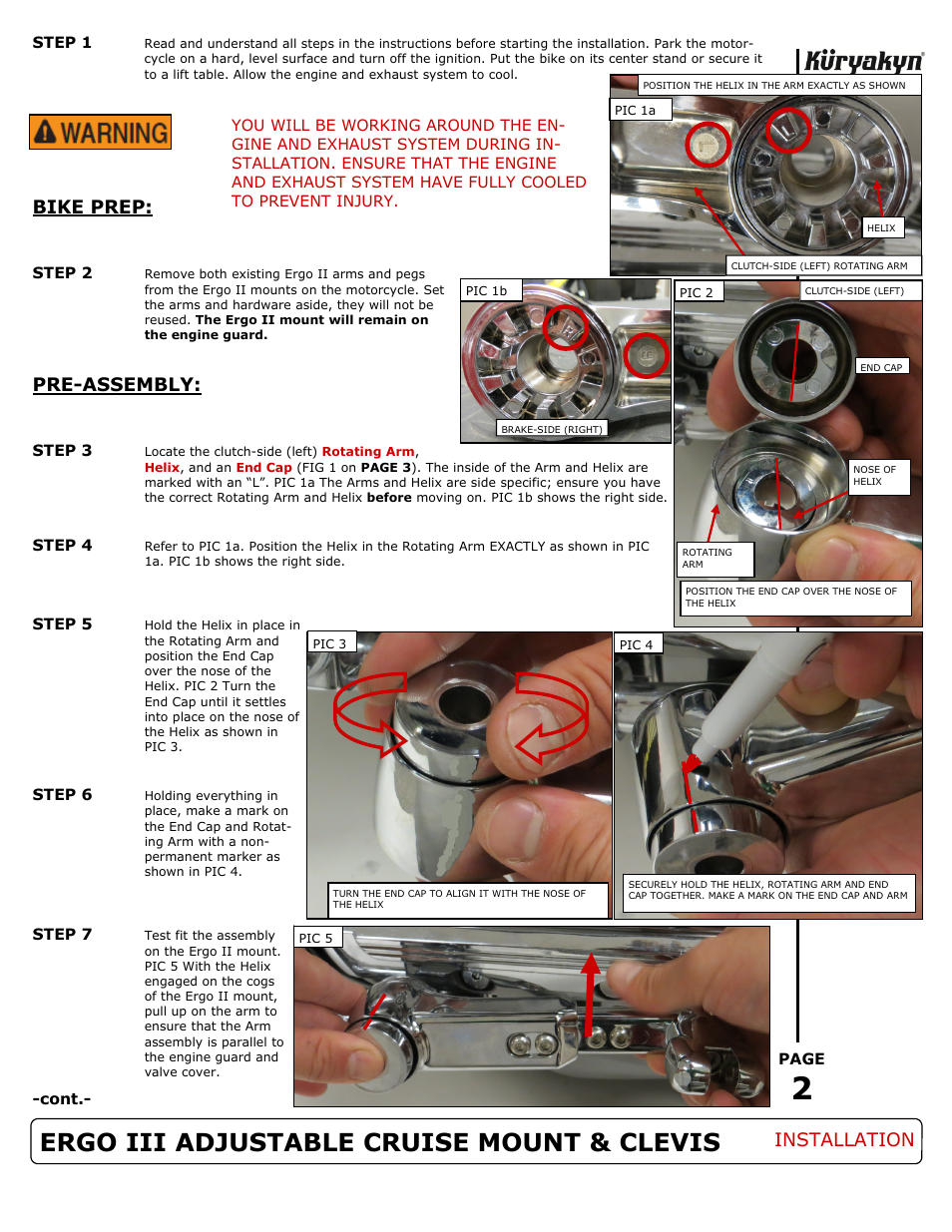 Ergo iii adjustable cruise mount & clevis, Bike prep, Pre-assembly | Installation | Kuryakyn 4080 ERGO III ADJUSTABLE CRUISE MOUNT & CLEVIS User Manual | Page 2 / 5