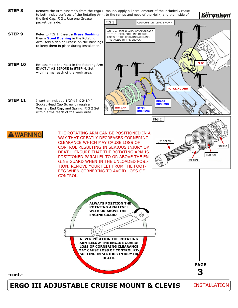 Ergo iii adjustable cruise mount & clevis, Installation | Kuryakyn 4080 ERGO III ADJUSTABLE CRUISE MOUNT & CLEVIS User Manual | Page 3 / 5