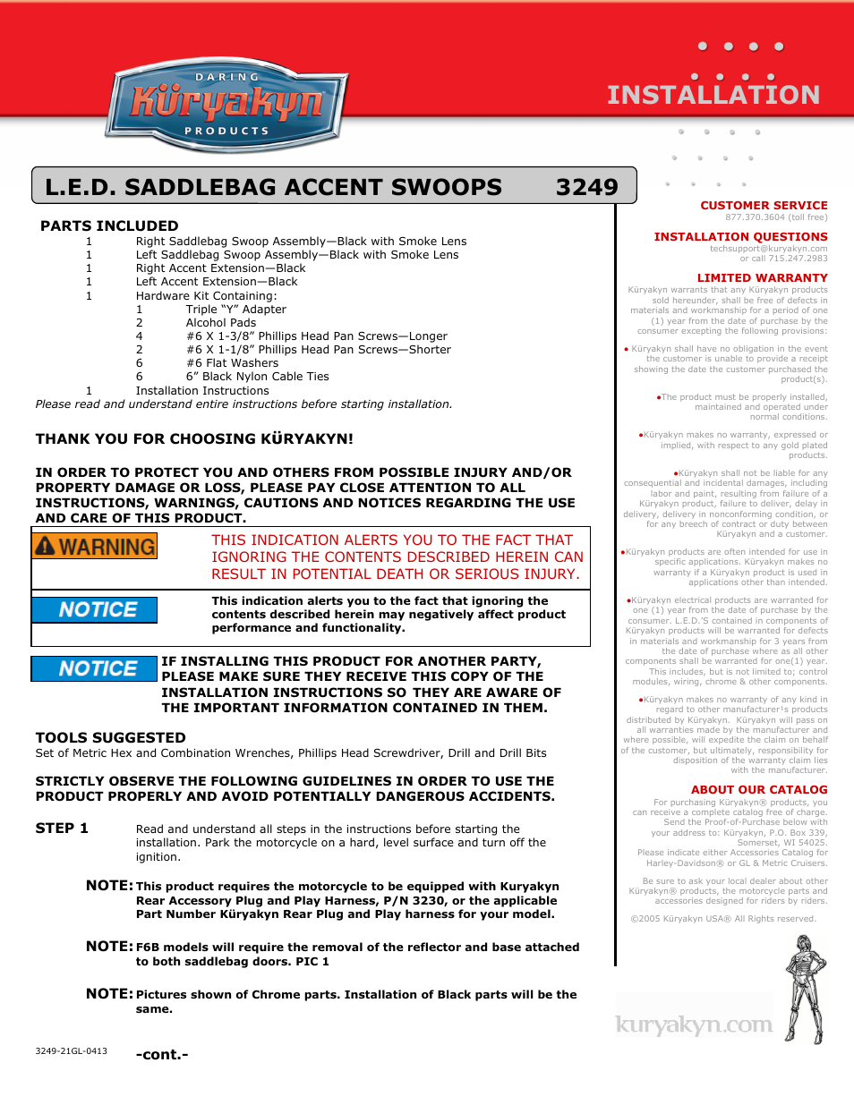 Kuryakyn 3249 L.E.D. SADDLEBAG ACCENT SWOOPS User Manual | 3 pages